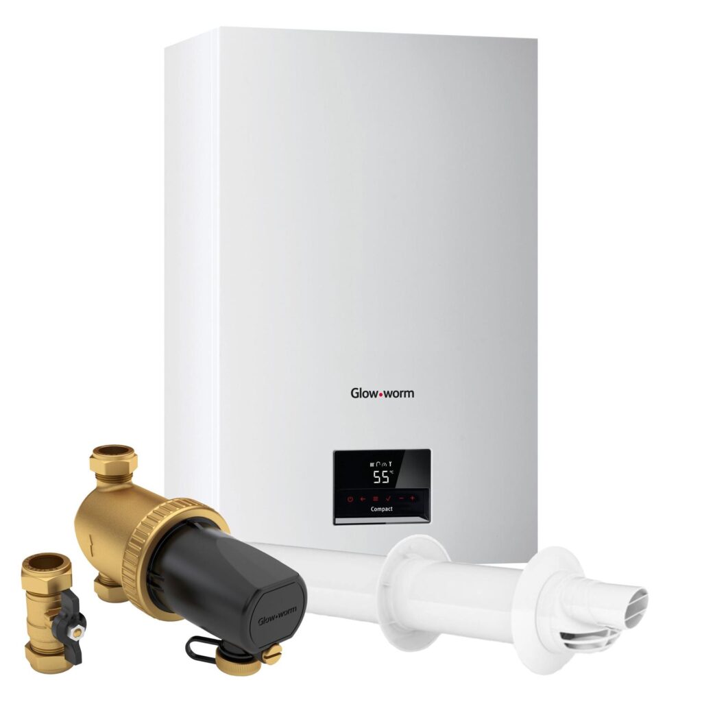 Glow-worm Compact 24C Combi Boiler, Horizontal Flue & System Filter